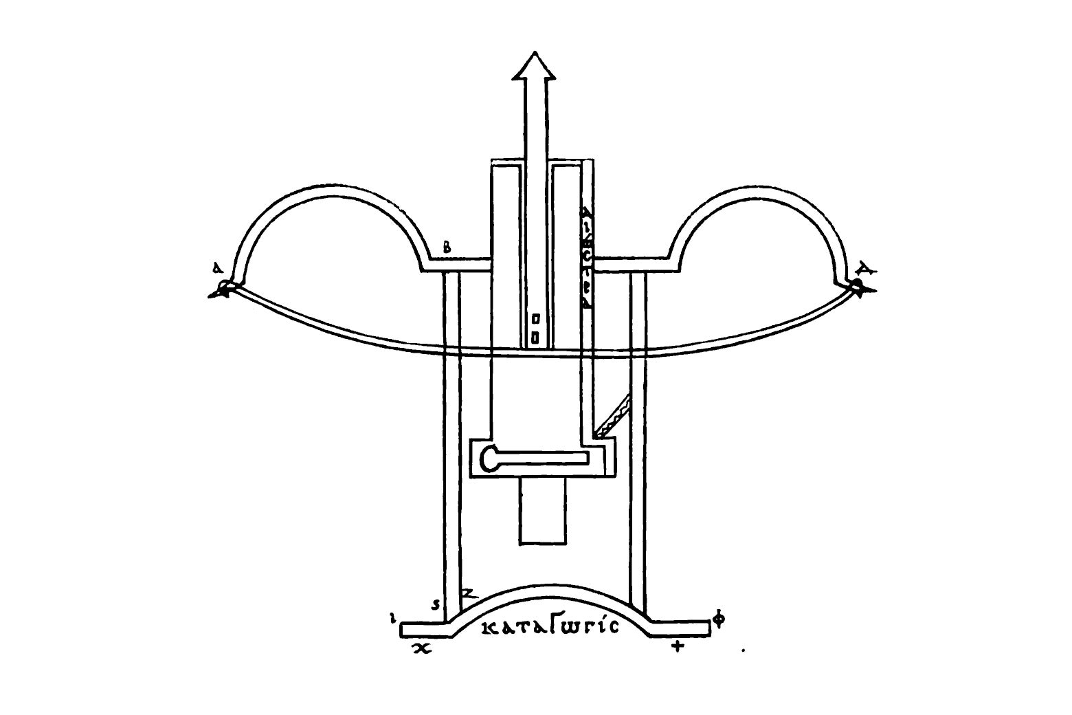 Illustrated overhead view of a gastraphetes.