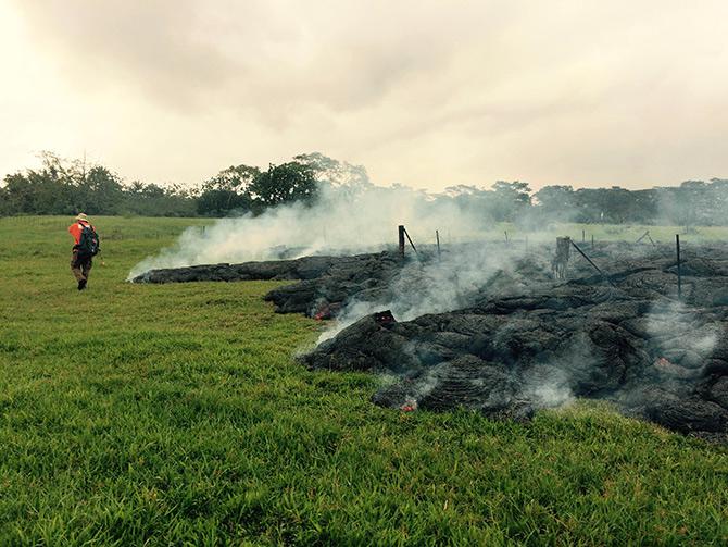 USGS geologists continually monitor the lava and track its forward progress. 