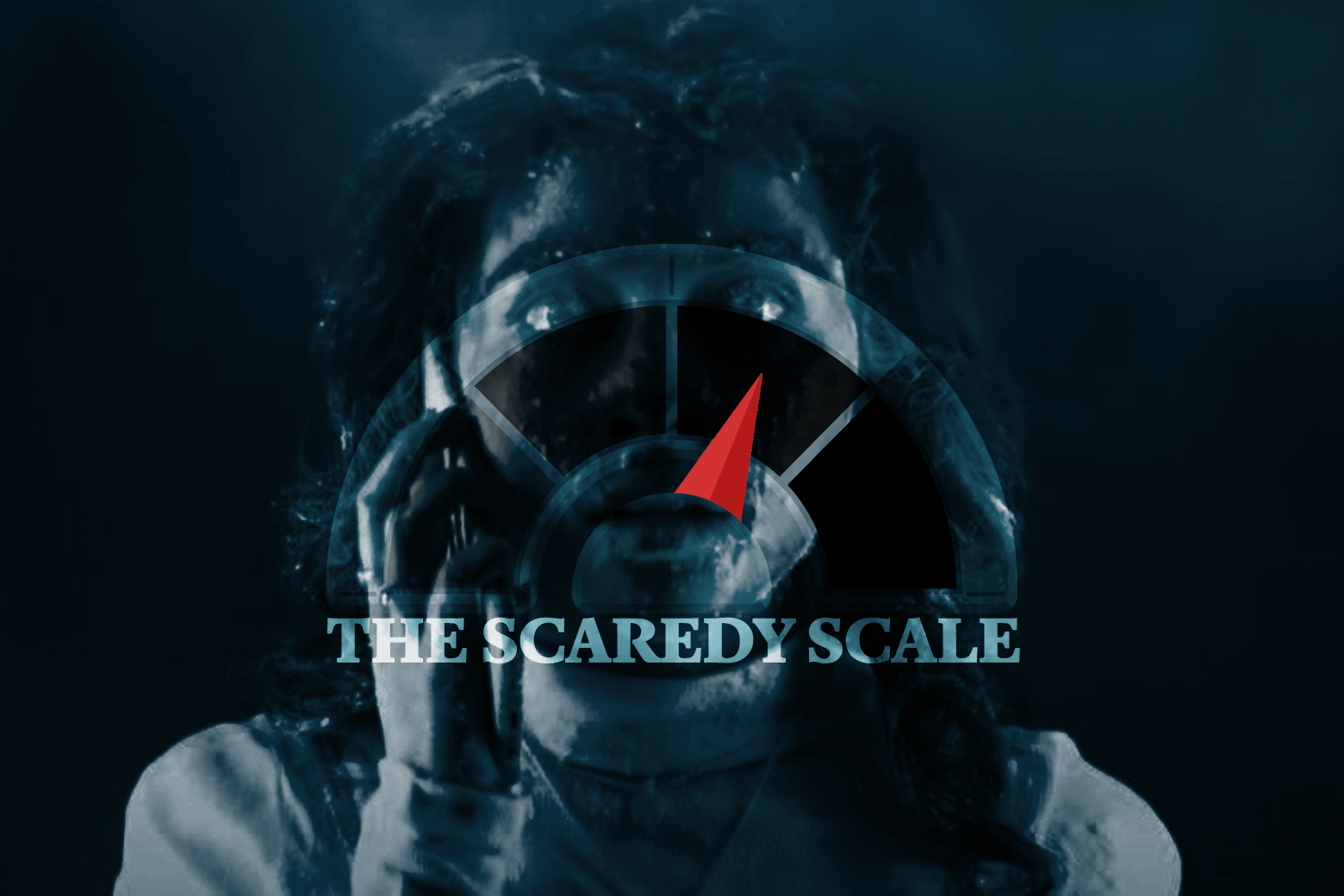 A teenage girl looks as frozen as T-100 in Terminator 2, her cell phone raised. Above her, a twitching meter and the words "the Scaredy Scale."