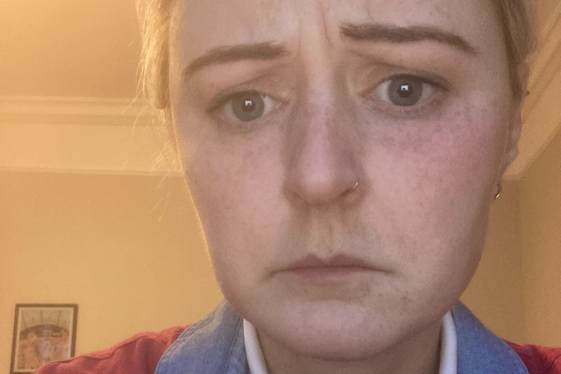 The author with a sad face. Her mouth has moved.