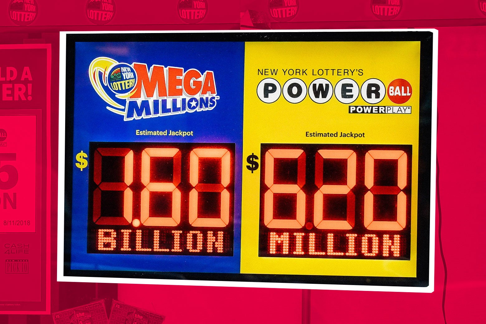 Mega Millions and Powerball tickets side by side.