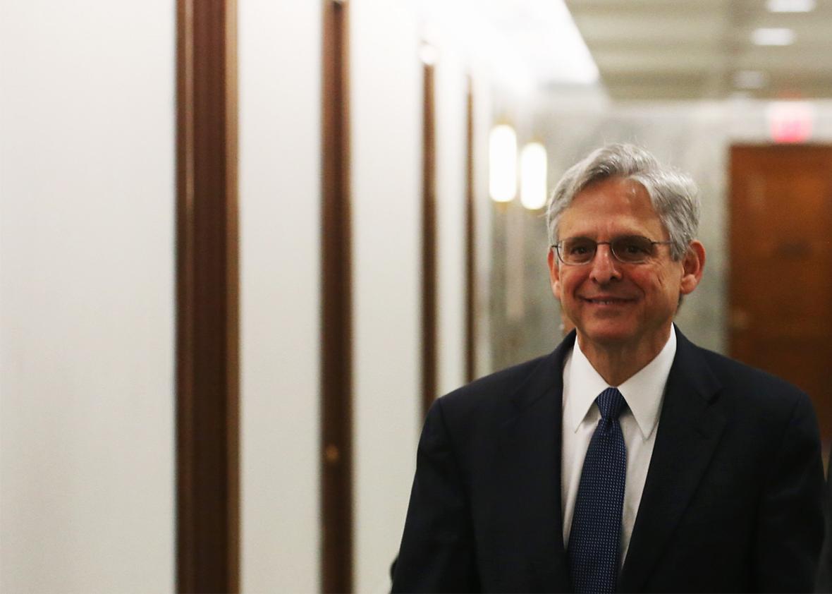 Supreme Court nominee Merrick Garland arrives for a meeting with Sen. Ron Wyden, on Capitol Hill April 28, 2016 in Washington, DC. 