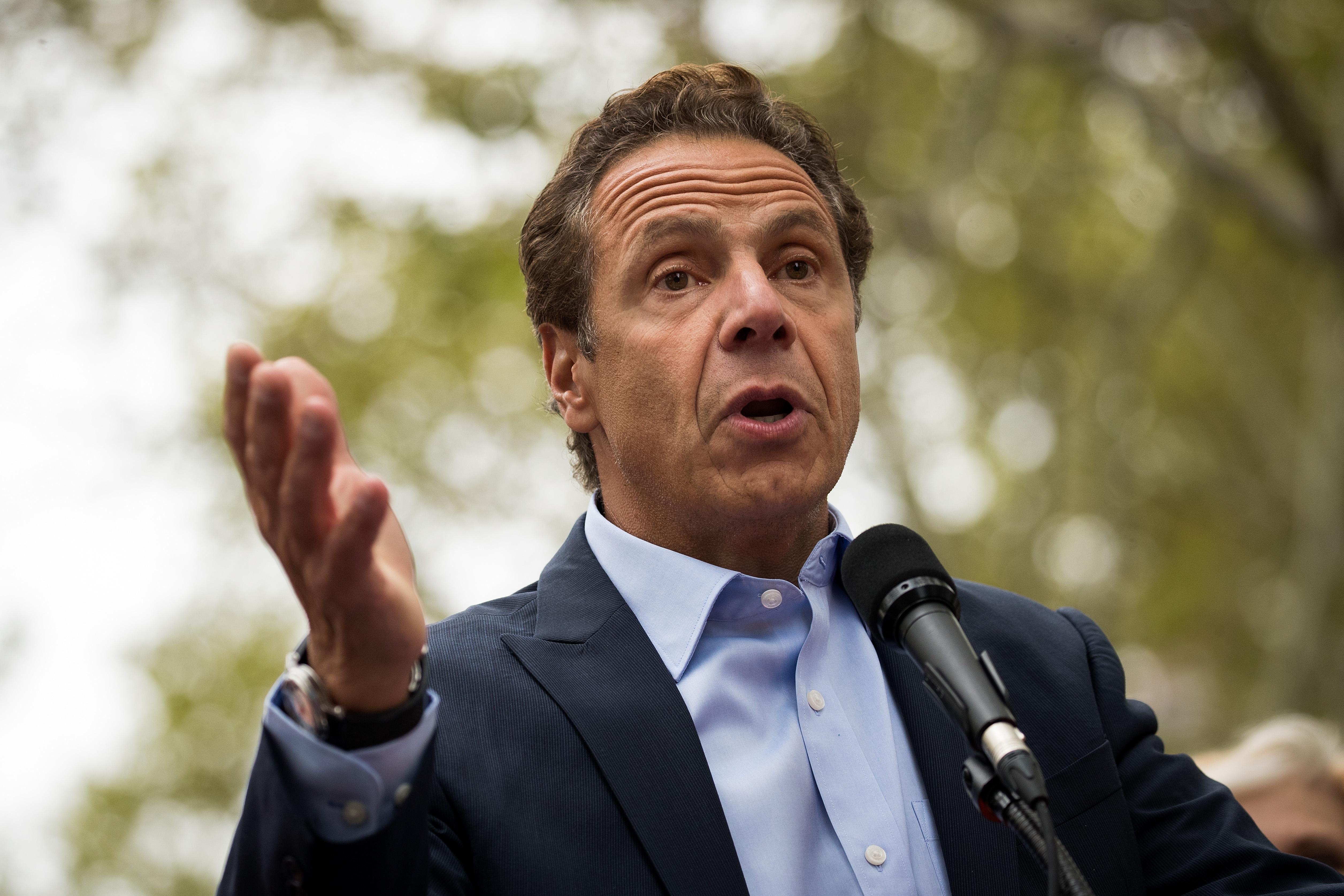 New York Governor Andrew Cuomo speaks at a union rally during a contract dispute with Charter Communications/Spectrum. 
