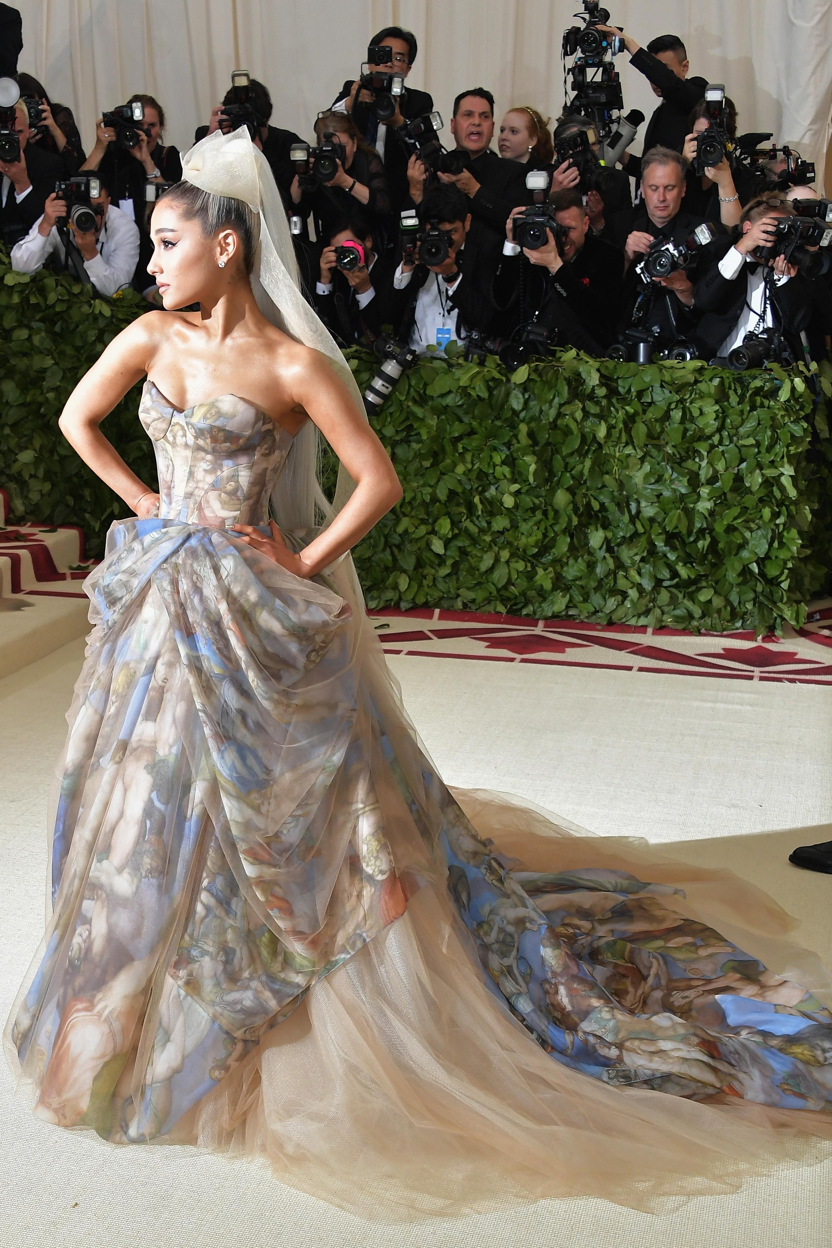 NEW YORK, NY - MAY 07: Ariana Grande attends the Heavenly Bodies: Fashion & The Catholic Imagination Costume Institute Gala at The Metropolitan Museum of Art on May 7, 2018 in New York City. (Photo by Neilson Barnard/Getty Images)