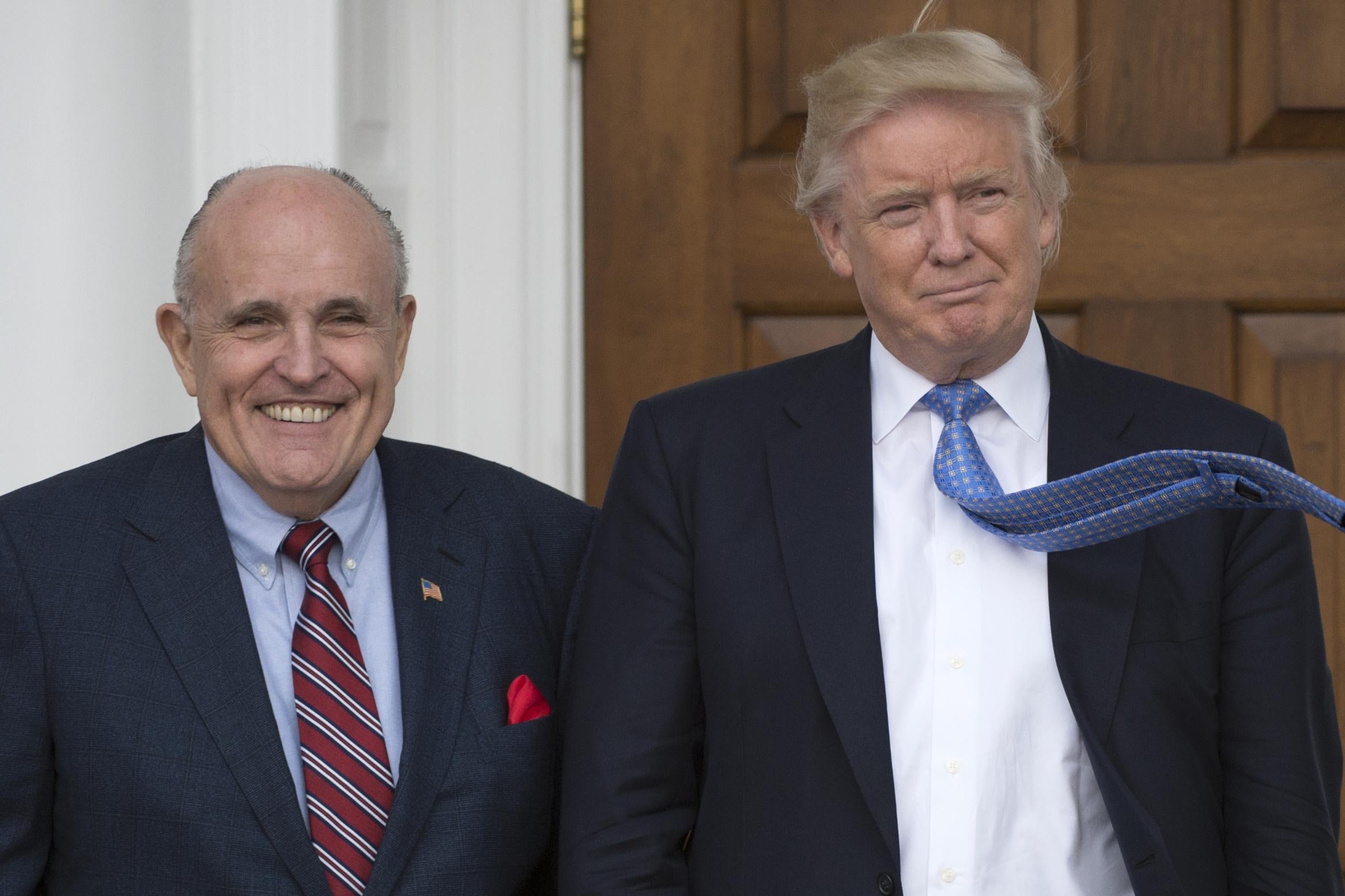Trump meets with Rudy Giuliani at the clubhouse of the Trump National Golf Club November 20, 2016 in Bedminster, New Jersey.