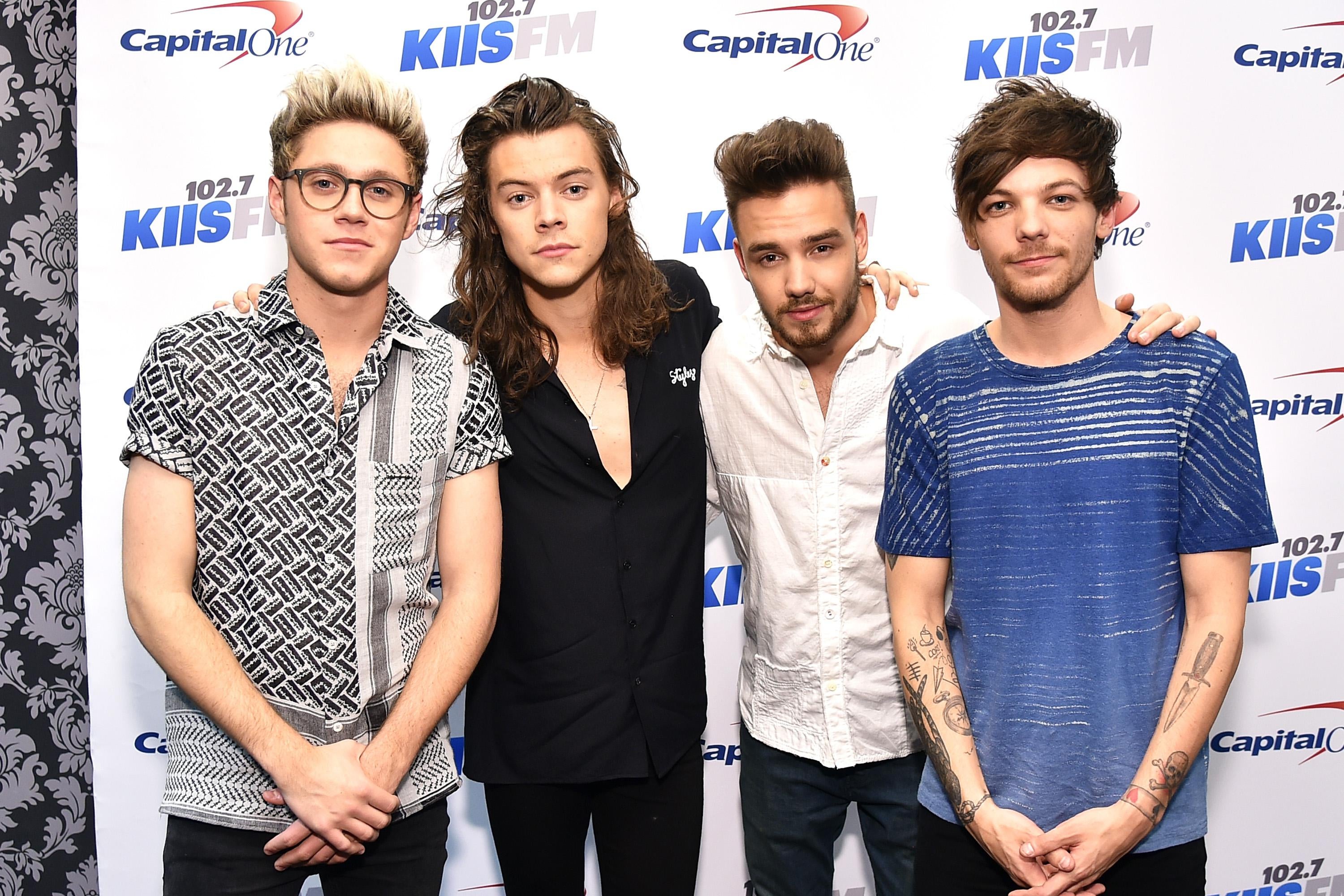 LOS ANGELES, CA - DECEMBER 04:  (L-R) Recording artists Niall Horan, Harry Styles, Liam Payne and Louis Tomlinson of music group One Direction attend 102.7 KIIS FMs Jingle Ball 2015 Presented by Capital One at STAPLES CENTER on December 4, 2015 in Los Angeles, California.  (Photo by Mike Windle/Getty Images for iHeartMedia)
