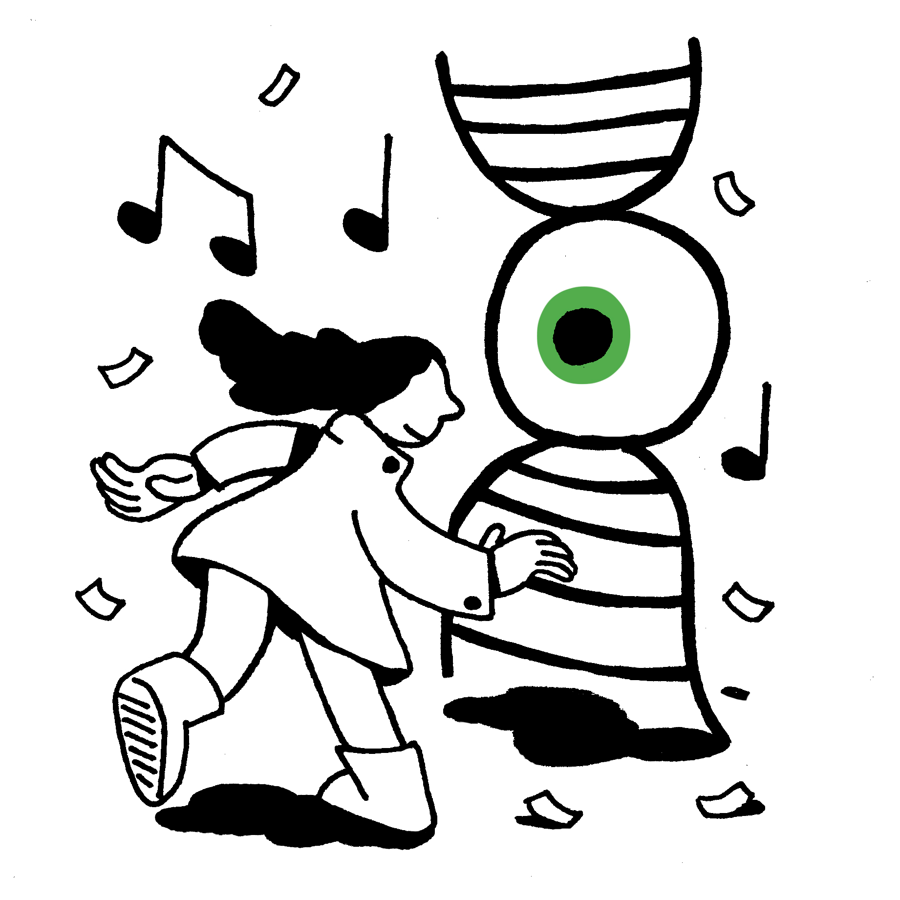 A woman dancing while DNA plays music.