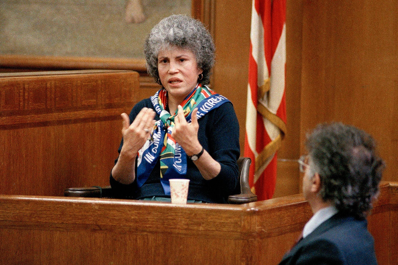 Hedda Nussbaum testifies in Joel Steinberg’s murder trial.