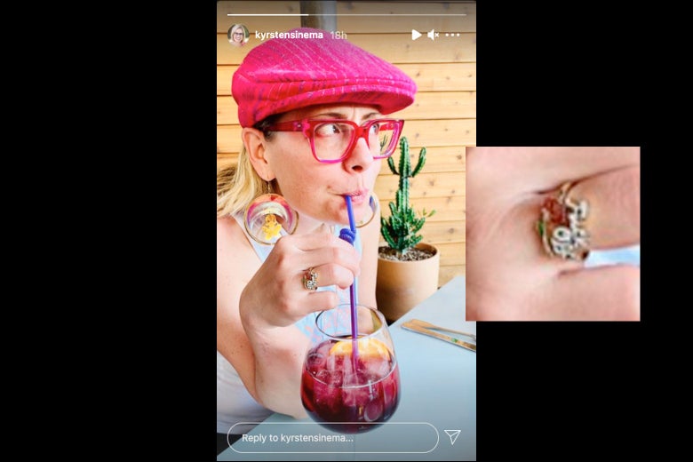 <div class=__reading__mode__extracted__imagecaption>When a pink newsboy cap is the least offensive part of your outfit.Photo illustration by Slate. Photo via Kyrsten Sinema/Instagram.