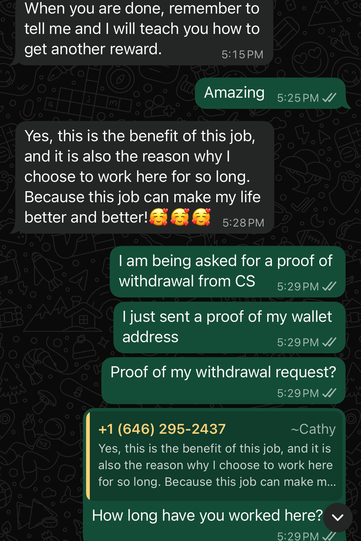 Una conversación de WhatsApp con la reclutadora, en la que ella insiste en que el puesto