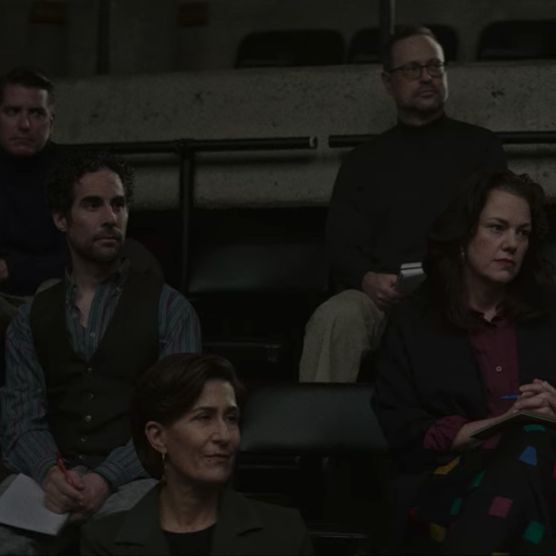 Stephen Schwartz, Jason Robert Brown, and Shaina Taub sit attentively as audience members.