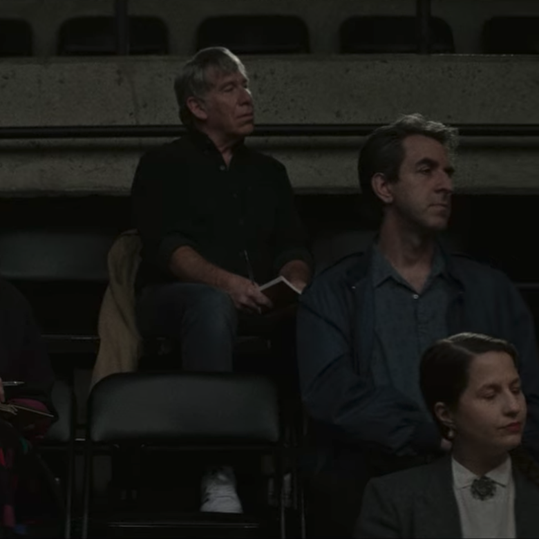 Stephen Schwartz, Jason Robert Brown, and Shaina Taub sit attentively as audience members.