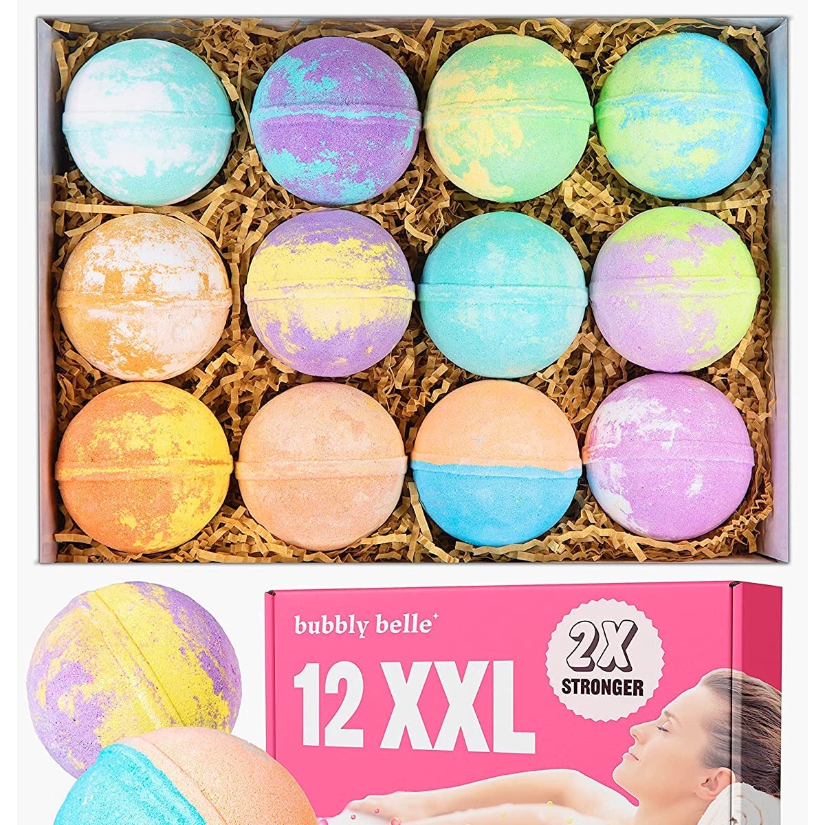 Box of 12 multicolored bath bombs