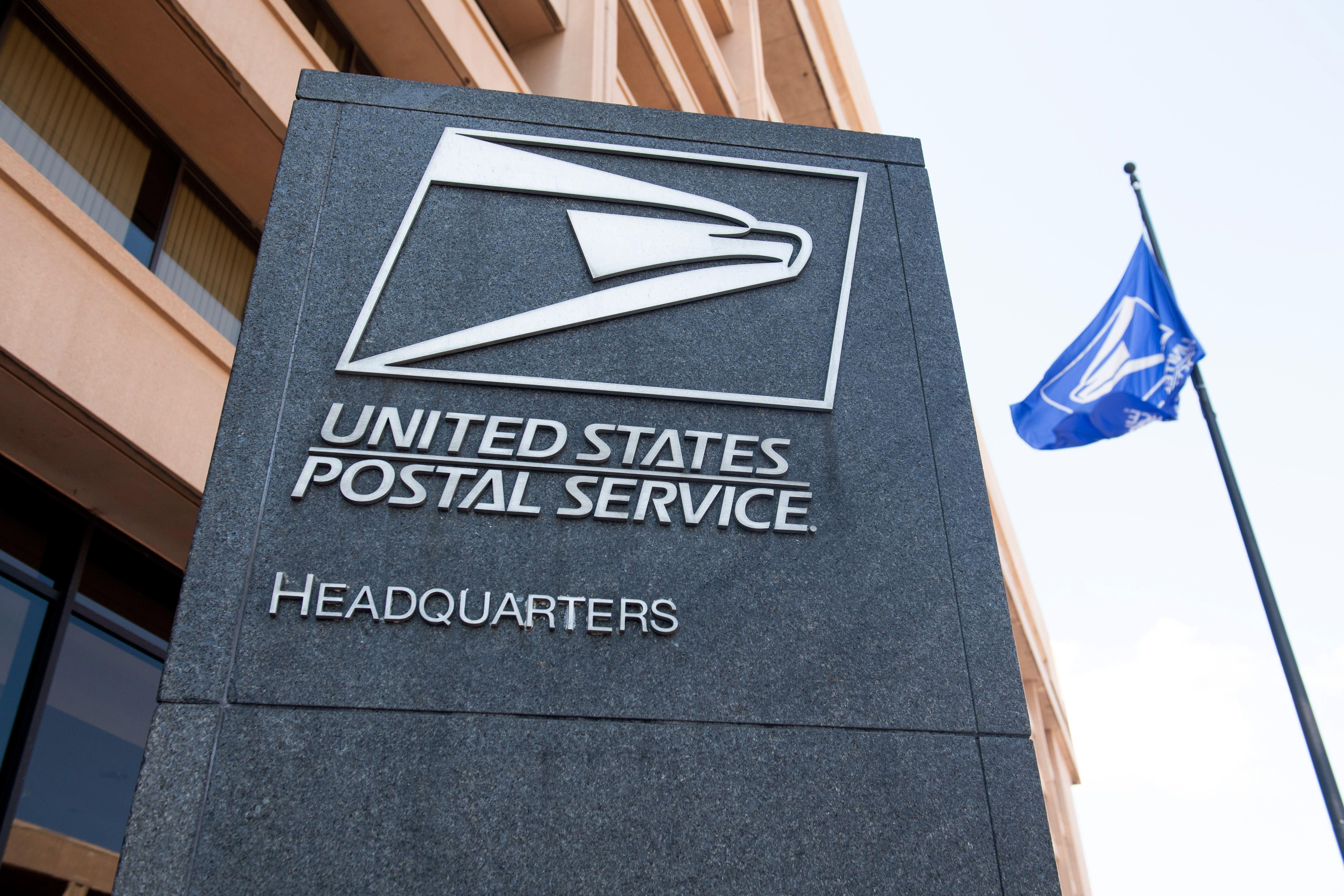 The sign of the headquarters of the United States Postal Service.