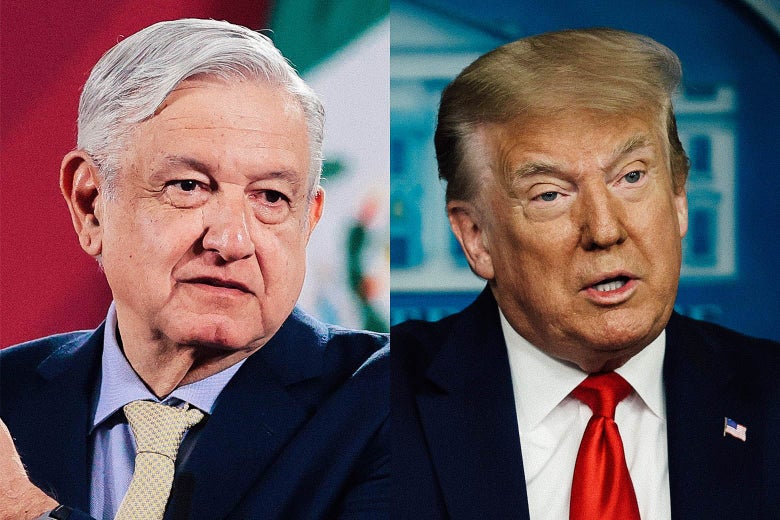 Side-by-side photos of López Obrador and Trump.
