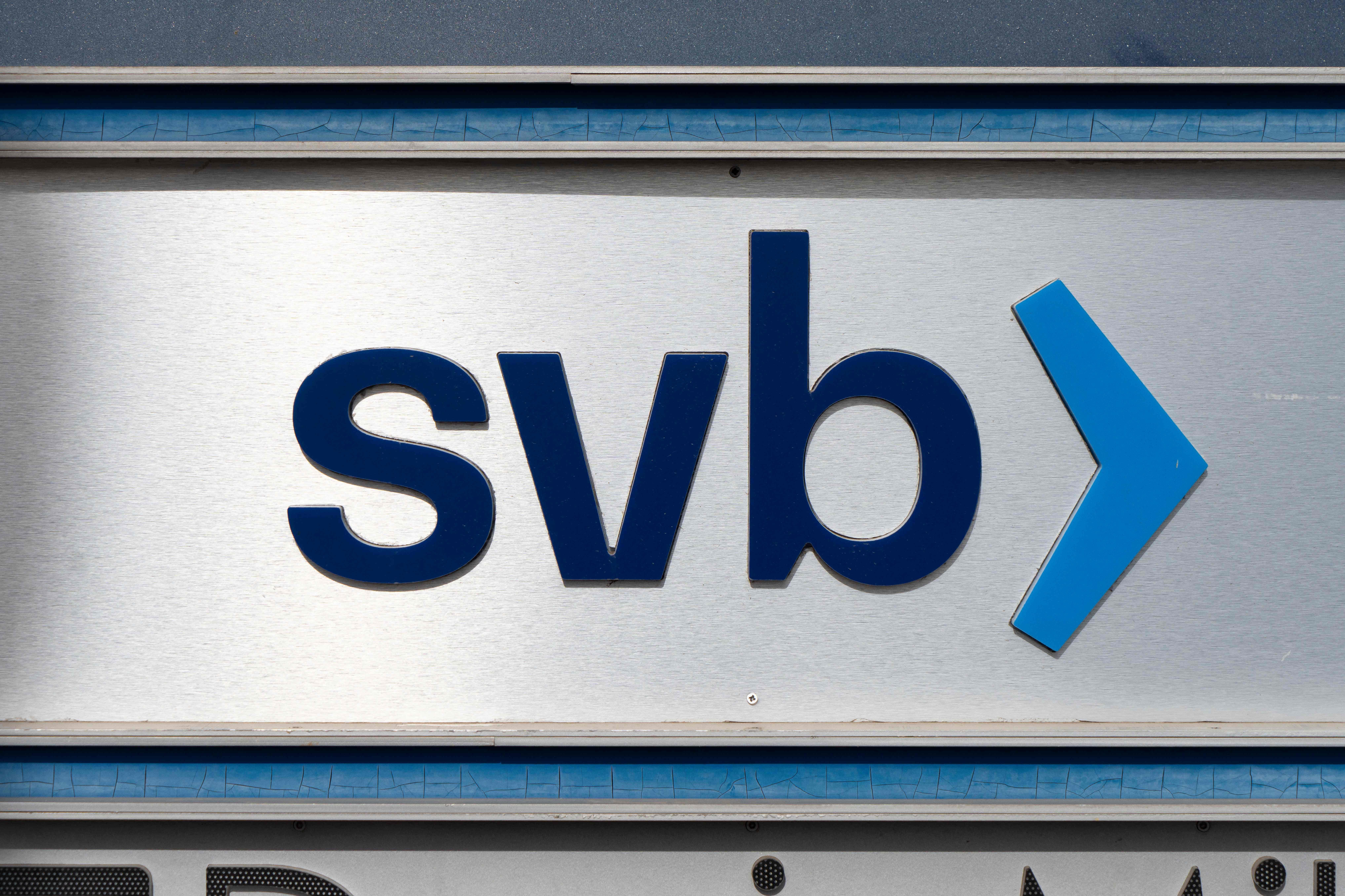 A Silicon Valley Bank logo with the letters SVB and an arrow pointing to the right