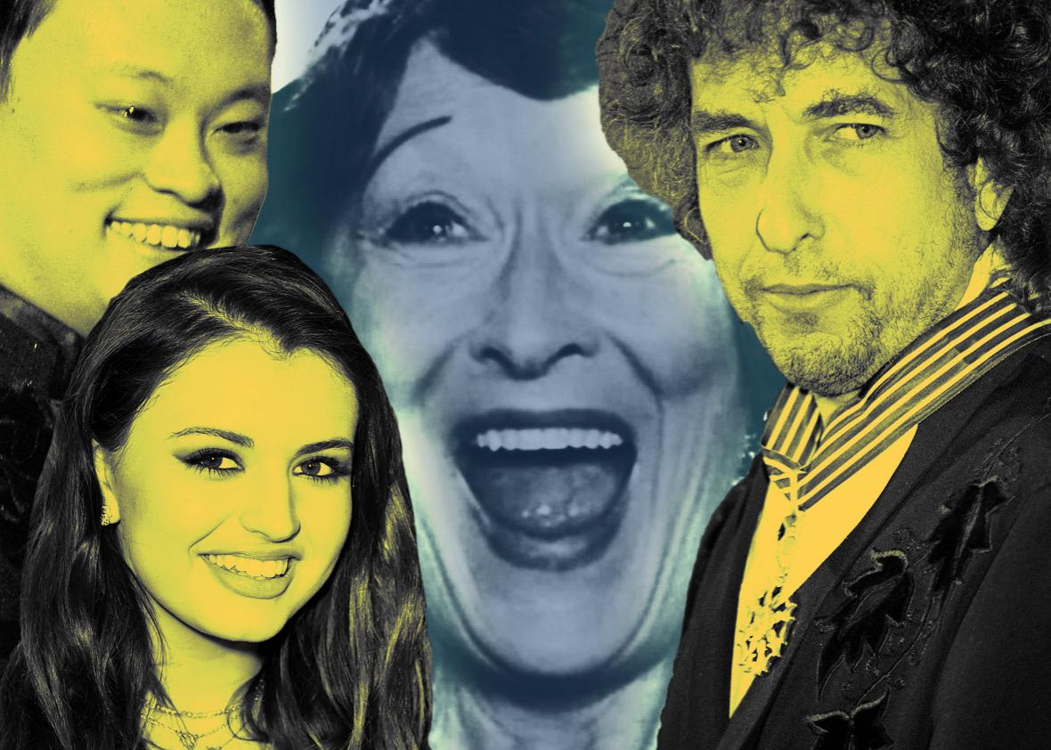 Meryl Streep in Florence Foster Jenkins, William Hung, Rebecca Black, and Bob Dylan.