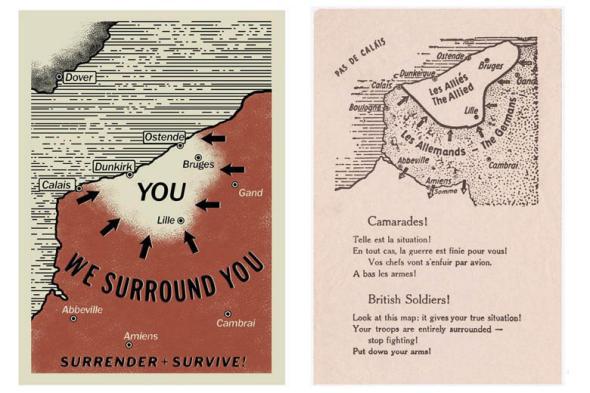 Left: The pamplet in Dunkirk. Right: The real-life pamphlet that inspired it. 