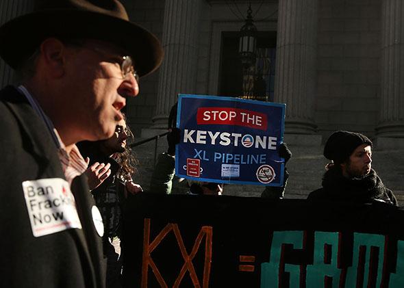 Protesters participate in an anti-Keystone pipeline demonstration.