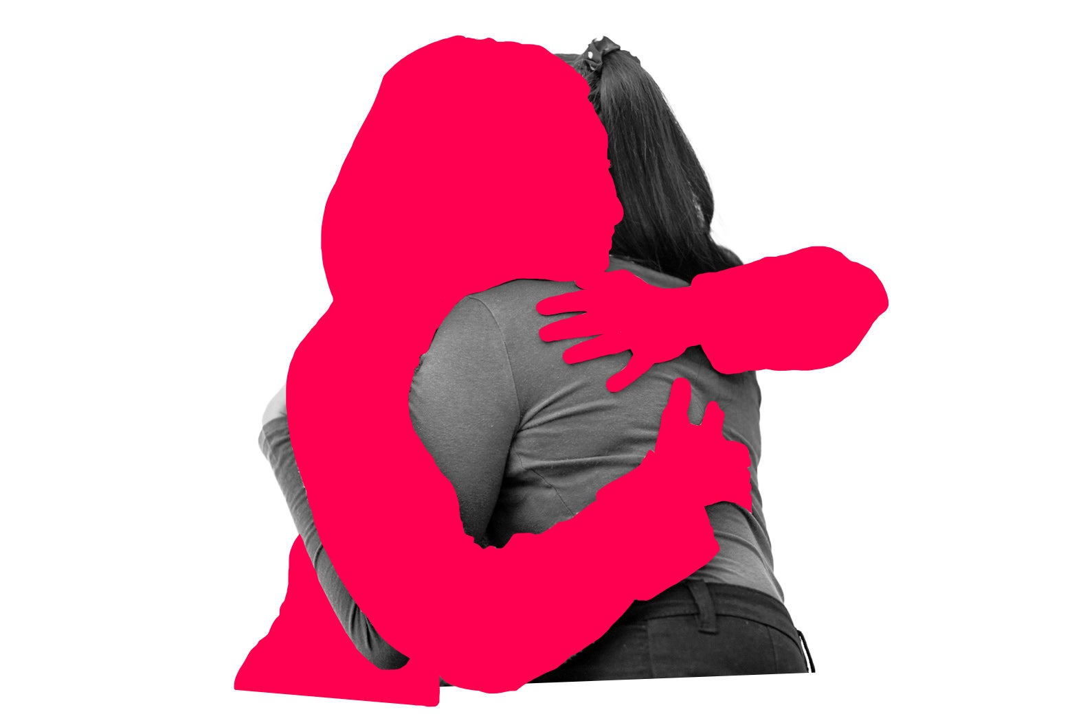 Two women hugging.