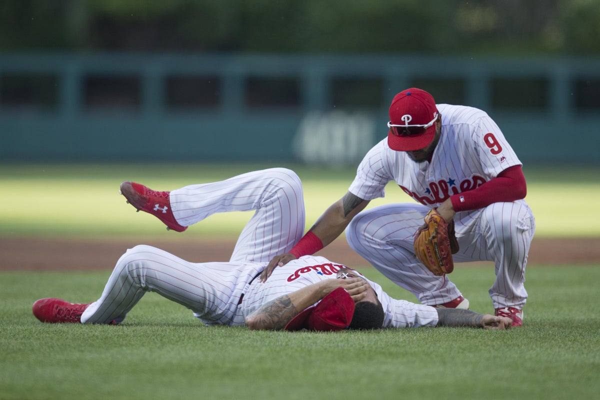 Philadelphia Phillies pitcher Adam Eaton pitches against the