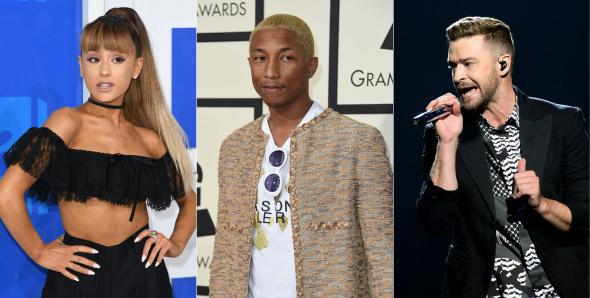 Concert for Charlottesville performers Ariana Grande, Pharrell Williams, and Justin Timberlake.