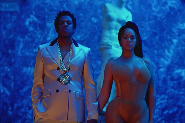 Beyoncé and Jay-Z in the Louvre from the video for "Apeshit."