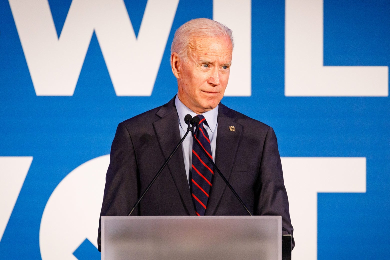 Joe Biden speaks to the crowd at a Democratic National Committee event in Atlanta on Thursday.