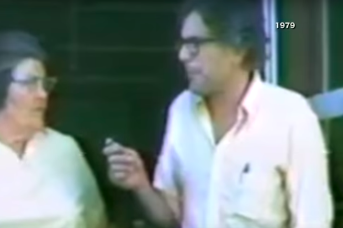 Screenshot from video of Bernie Sanders interviewing a woman in 1979.