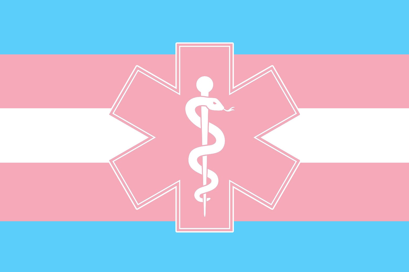 Star of Life with the Rod of Asclepius in transgender flag colors.