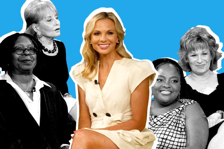 Co-hosts of The View: Whoopi Goldberg, Barbara Walters, Elisabeth Hasselbeck, Sherri Shepherd, and Joy Behar.