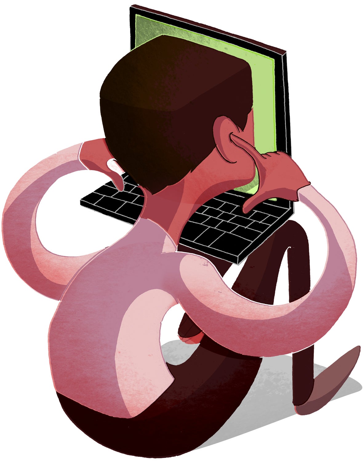 Guy plugging his ears with his face smashed into a laptop.