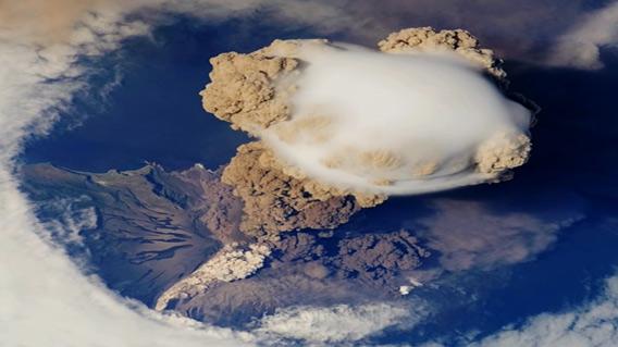 Serychev volcano eruption from space