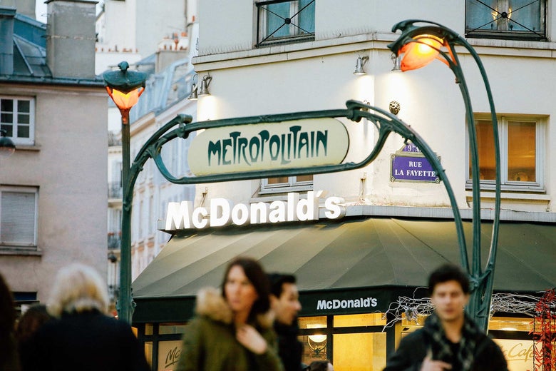 A McDonald’s seen near the entrance of a Metro station in Paris in 2015.