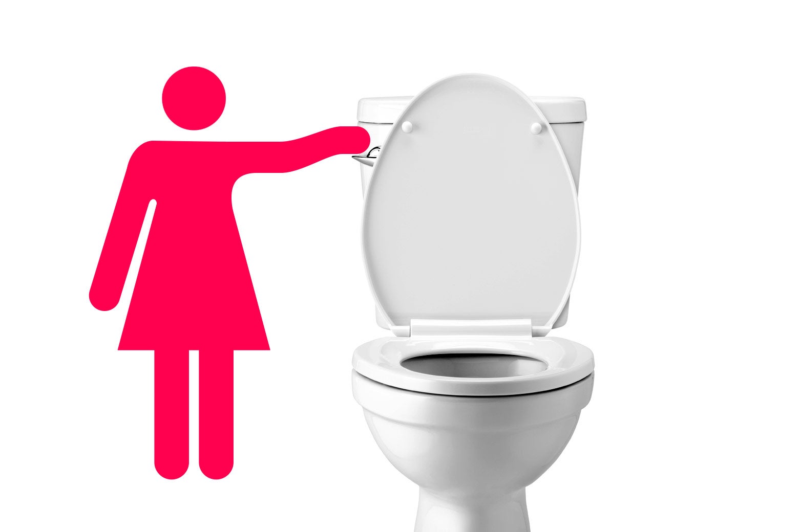 toilet being flushed by the bathroom sign symbol for "female/woman"