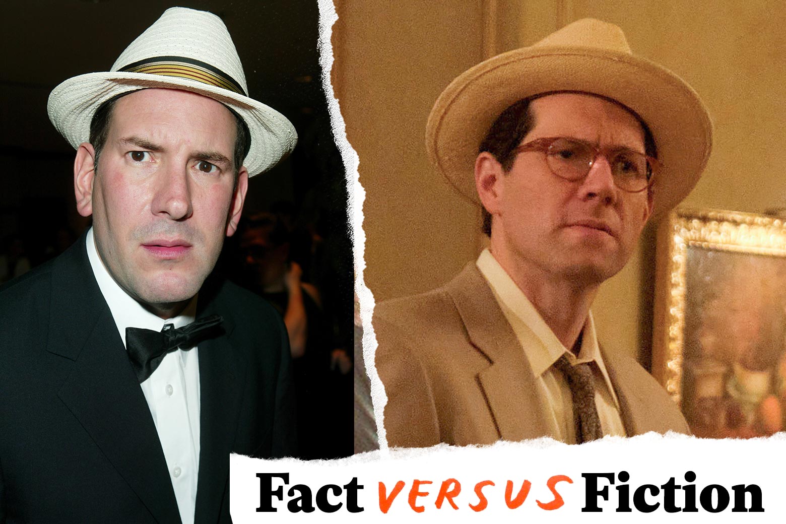 Side-by-side photos of Drudge and Eichner both wearing a fedora and a suit