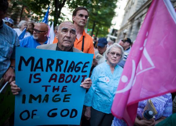 Opponents of same-sex marriage protest in Virginia.