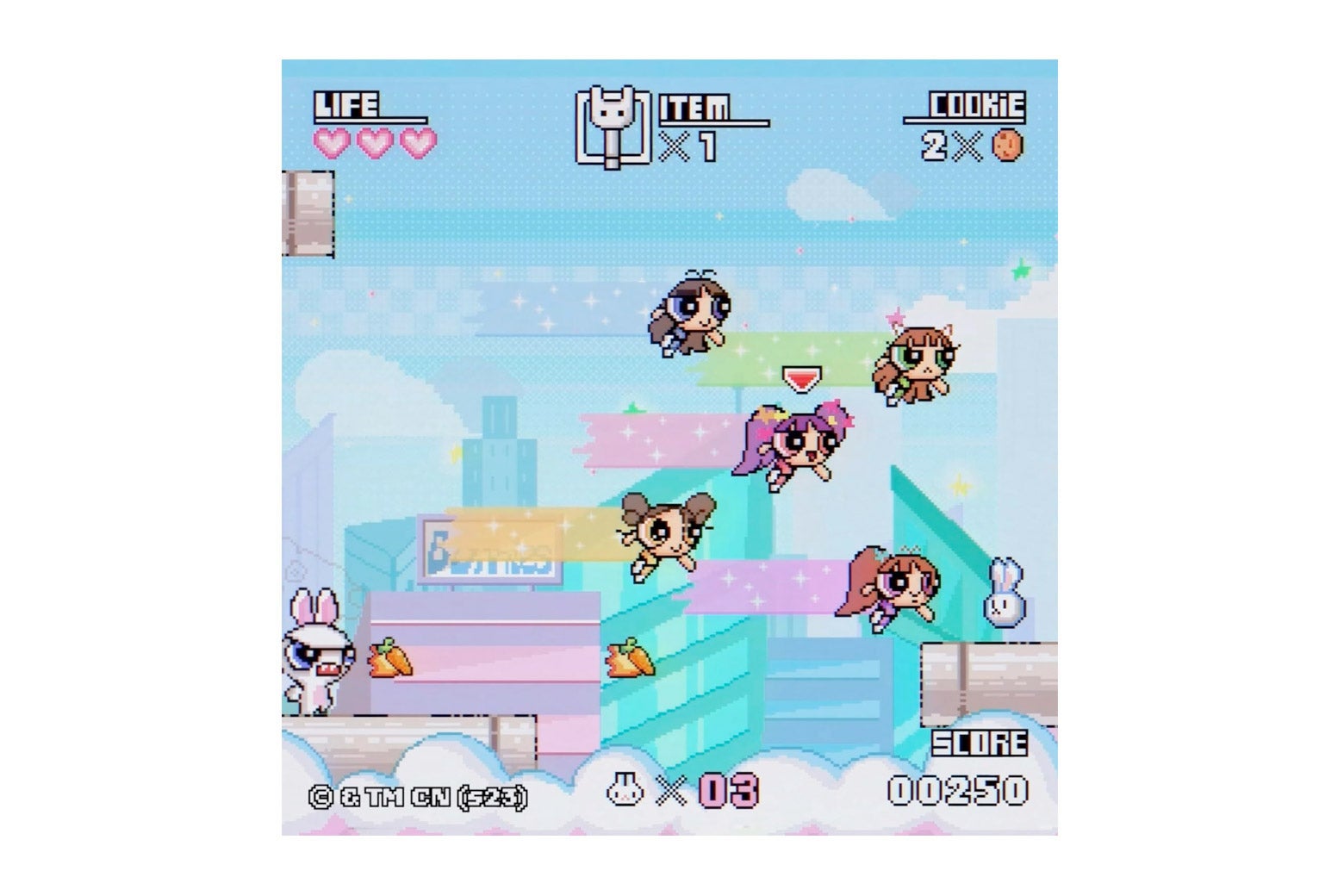 Album art showing what looks like a PowerPuff girls video game except the five characters are NewJeans
