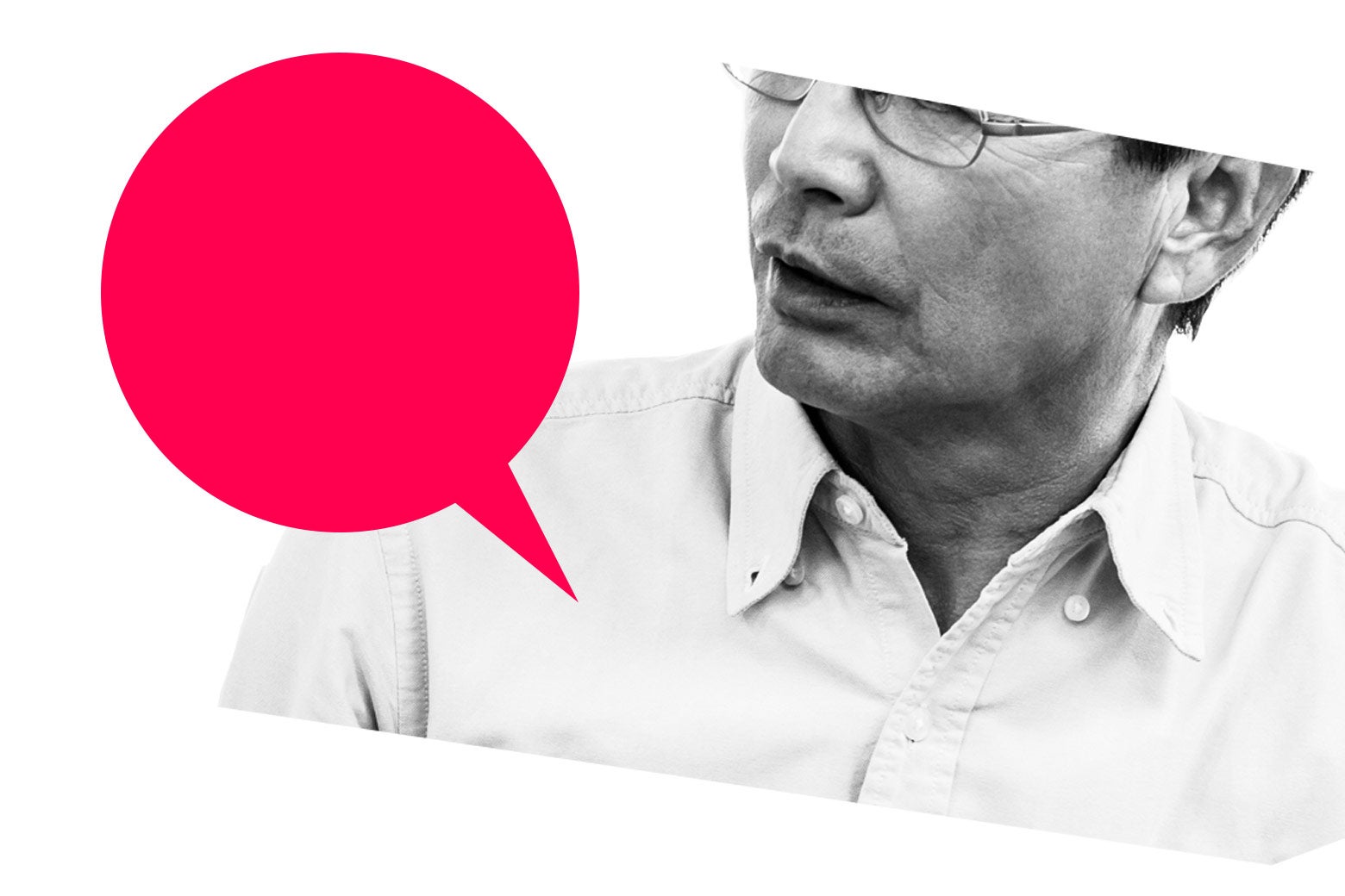 Man with a floating text bubble.