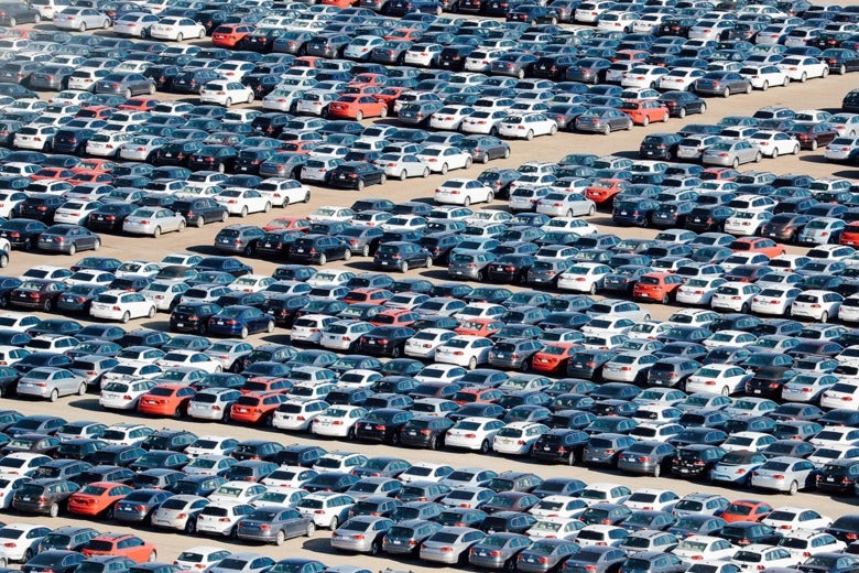 Reacquired Volkswagen and Audi diesel cars sit in a desert graveyard near Victorville, California, March 28, 2018.