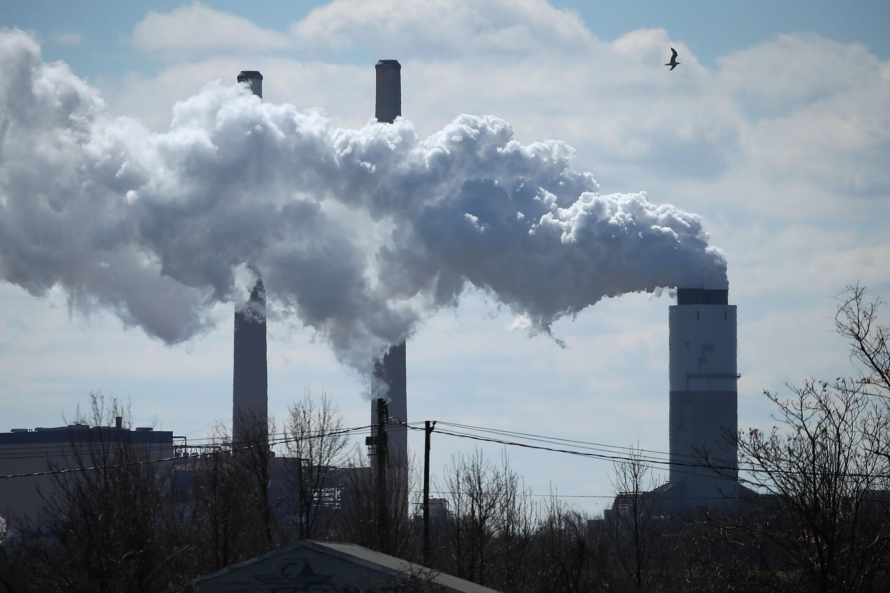 Emissions spew from a large stack at the coal fired Brandon Shores Power Plant, on March 9, 2018 in Baltimore, Maryland.