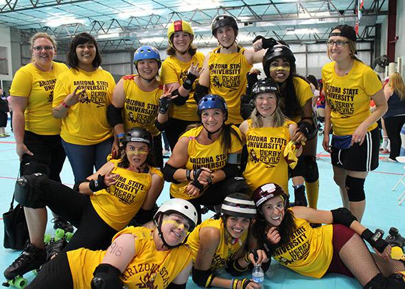The Arizona State University Derby Devils. The author, aka Stone Cold Jane Austen, is in the second row, kneeling, furthest to the right. 
