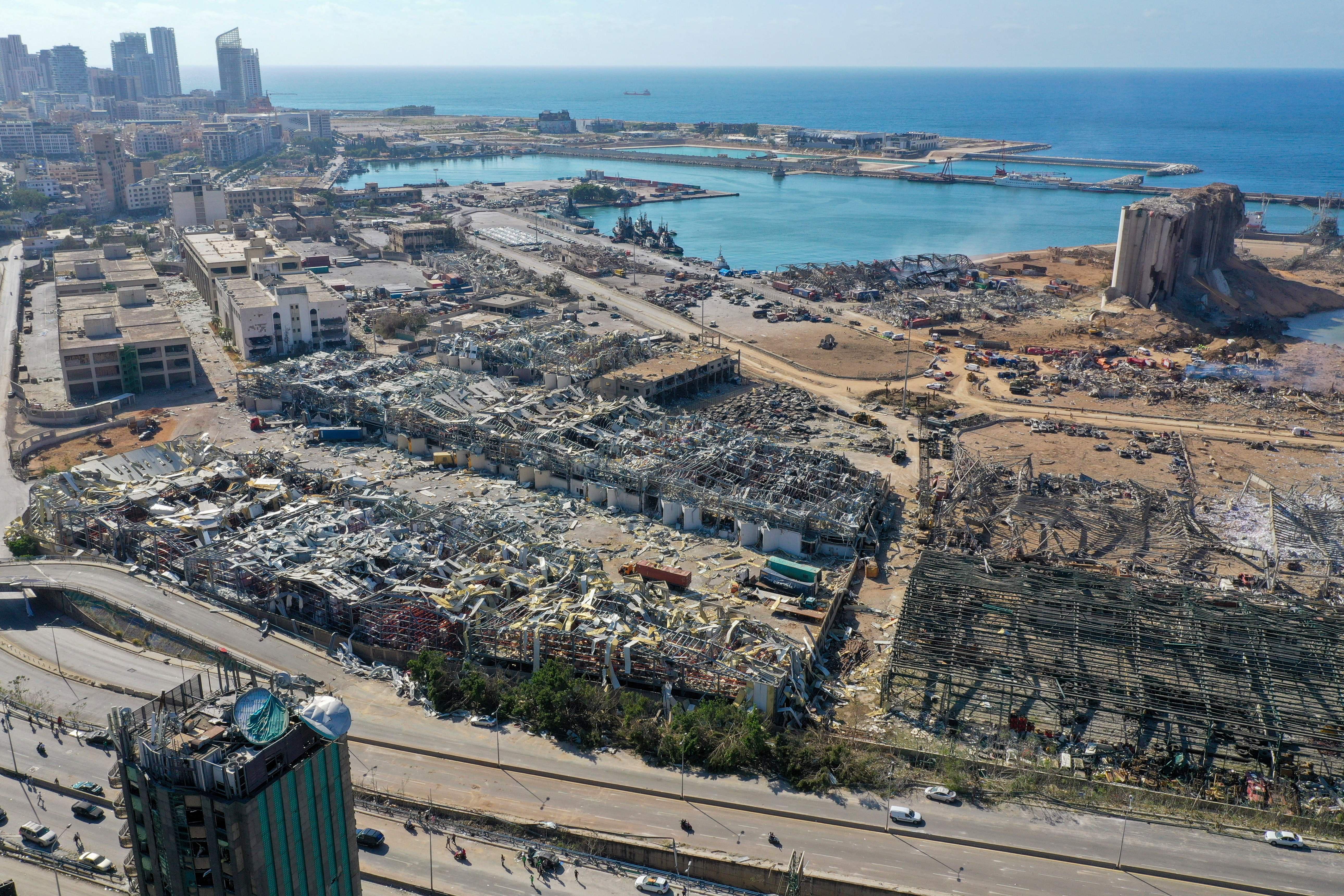 An aerial shot of damage in and around the port.