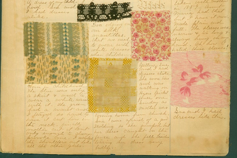 A page from Hannah Alspaugh's fabric scrapbook.