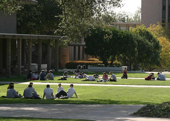 Students in an outdoor class on the Harvey Mudd College campus in March 2006.