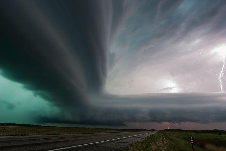 A very intense high-precipitation supercell storm moves south in the Nebraska Sand Hills, south of Valentine, July 13, 2009.