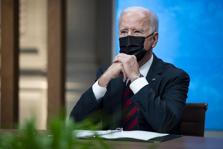President Joe Biden listens during a virtual Leaders Summit on Climate with 40 world leaders in the East Room of the White House April 22, 2021 in Washington, D.C.