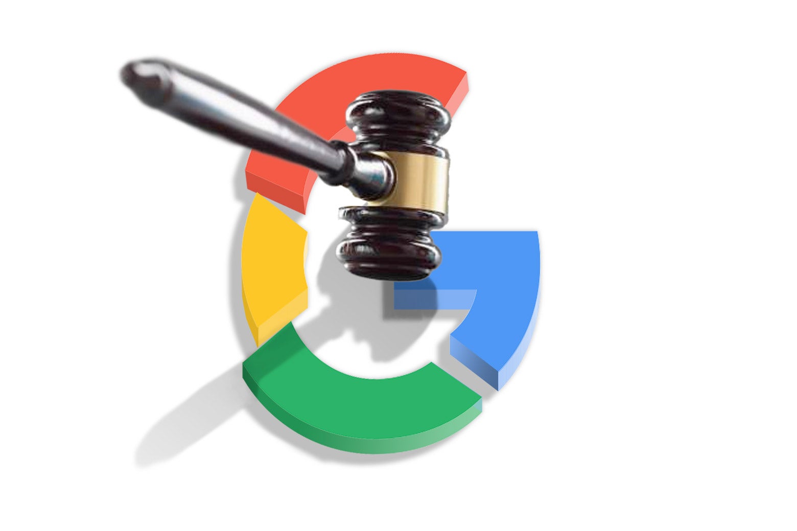 The Google logo being broken up by a gavel. 