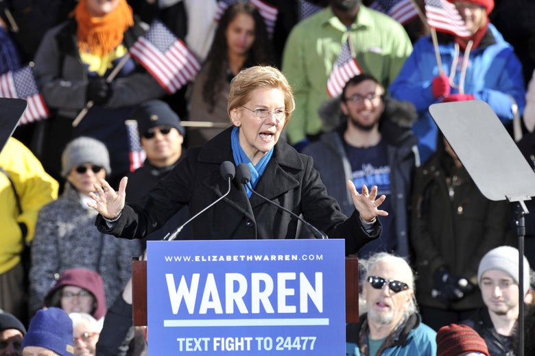 Senator Elizabeth Warren speaks during her presidential candidacy announcement event at the Everett Mills in Lawrence, MA on February 9, 2019. 