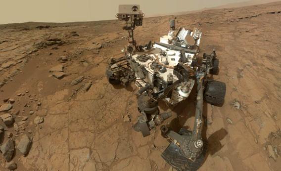 NASA's Mars rover Curiosity's self-portrait combines dozens of exposures during the 177th Martian day, or sol, of Curiosity's work on Mars, Feb. 3, 2013. The rover is positioned at a patch of flat outcrop called "John Klein," which was selected as the site for the first rock-drilling activities by Curiosity. 
